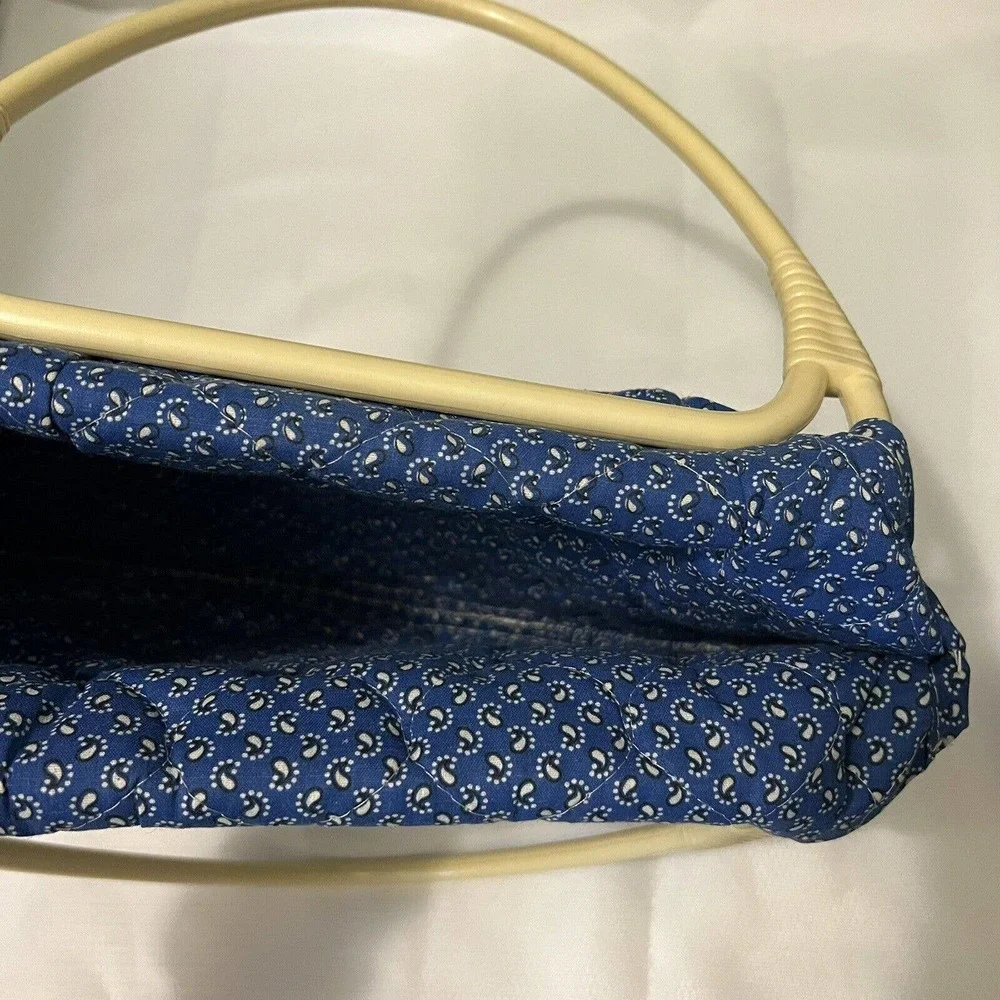 Vintage 60’s-70’s BOHO Blue Beige Quilted Handbag Purse Lucite Top Handles